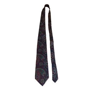 Bret Pulitzer Mens Necktie 100% Silk Burgundy Blue Green Paisley Vintage